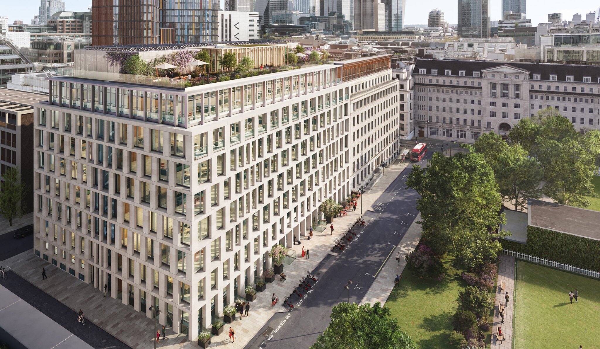 Aerial view of the completed 30 Finsbury Square development
